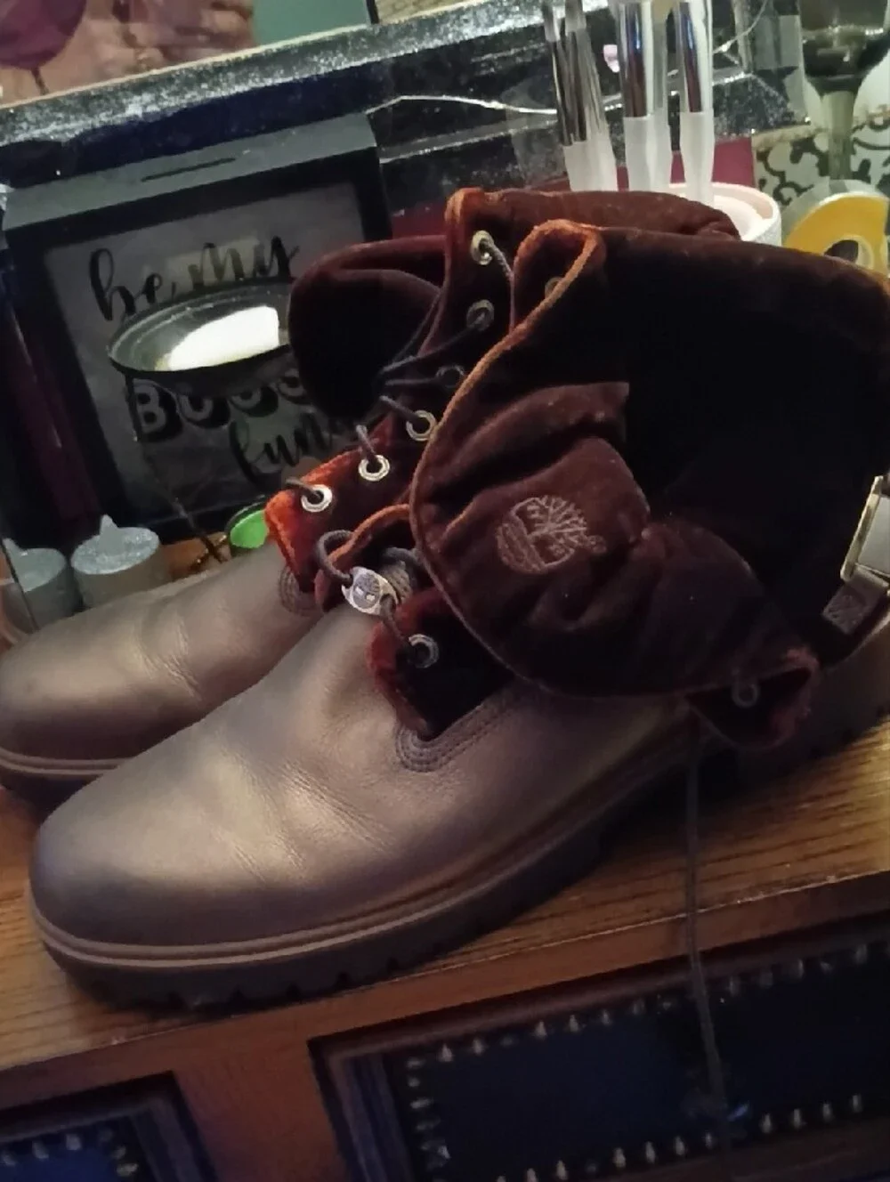 Timberland Men's Dark Brown Leather Lace-Up Boots with Velvet Collar